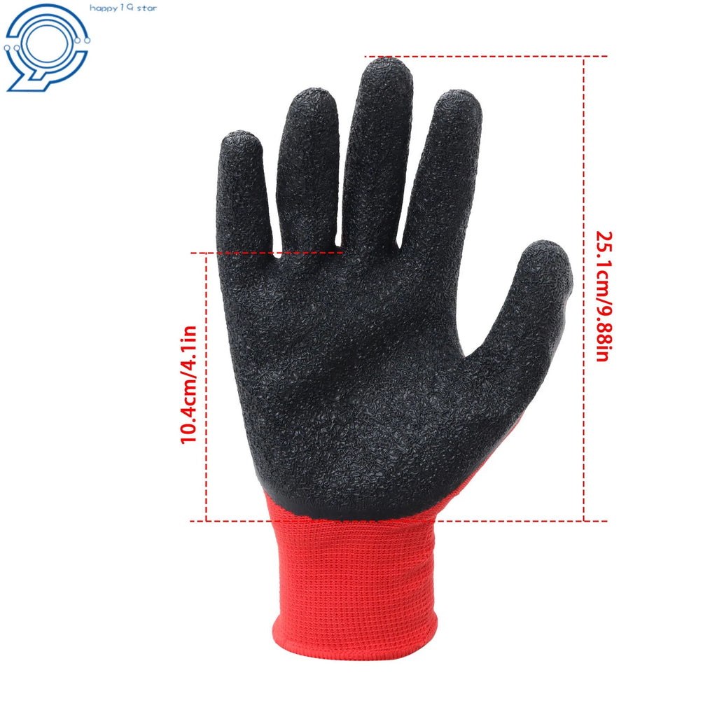 Set of 12 Cut Resistant Rubber Grip Work Gloves Size L