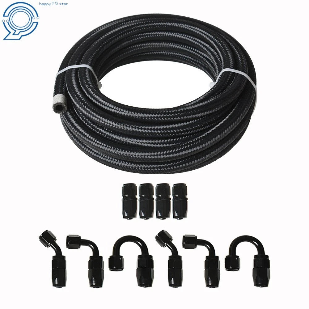 Set of 4 Braided Fuel Hose Lines with Swivel Hose End Fittings