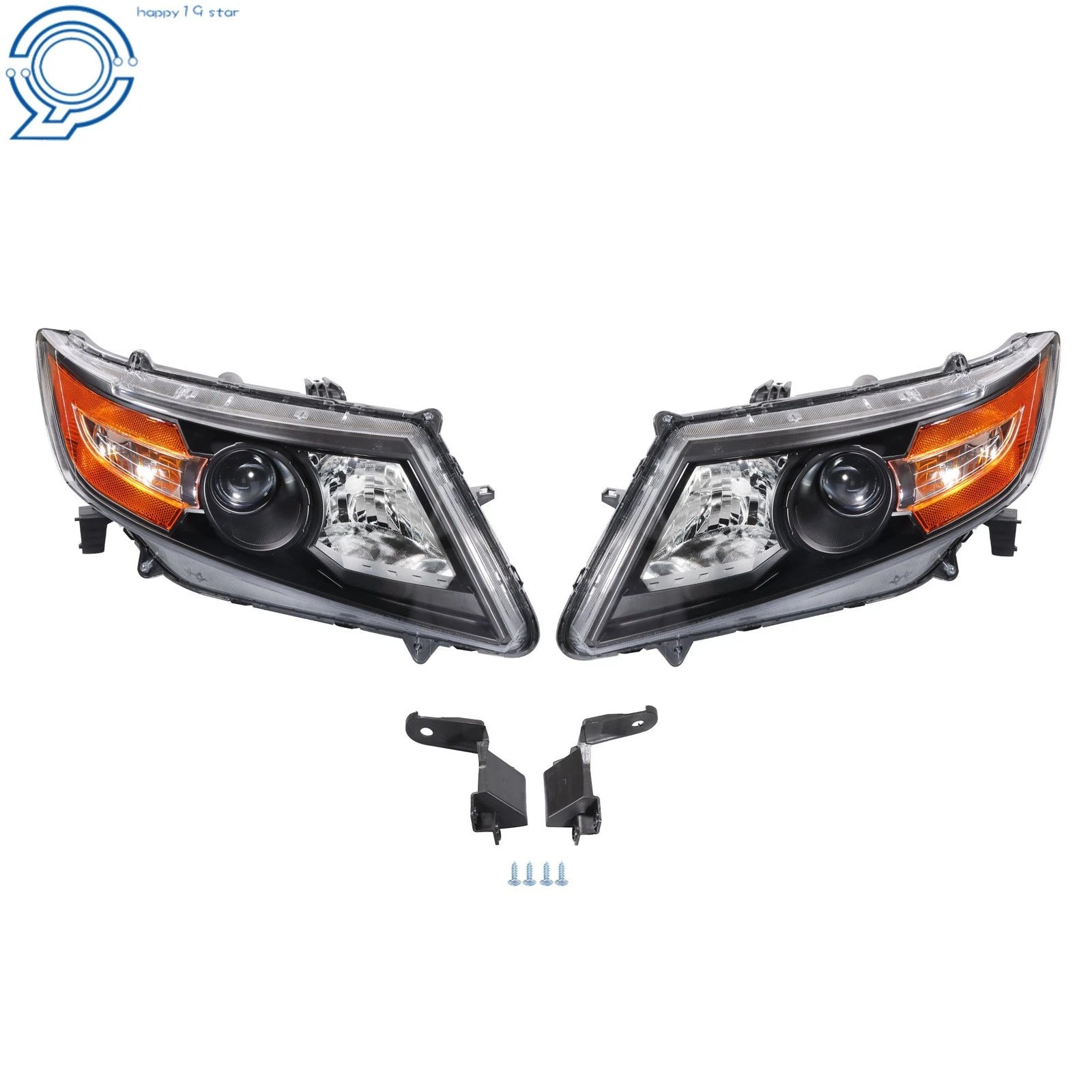 Set of 2 Halogen Headlights for Honda Odyssey (2011–2017) Amber Black