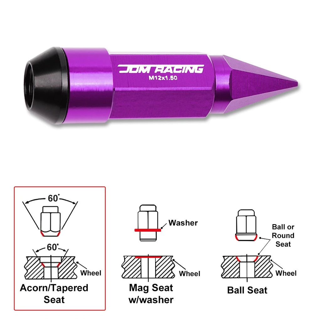 Set of 20 JDM M12X1.5 23mm OD 83mm Tall Purple Aluminum Wheel Lug Nuts