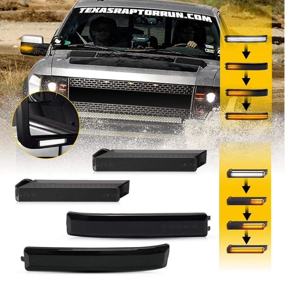 Smoked Sequential LED Side Mirror Turn Signal Lights for Ford F150 (2009–2014)