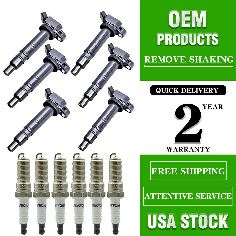 Set of 6 Ignition Coils & Iridium Spark Plugs for Toyota Tacoma 4Runner (2005–2020)