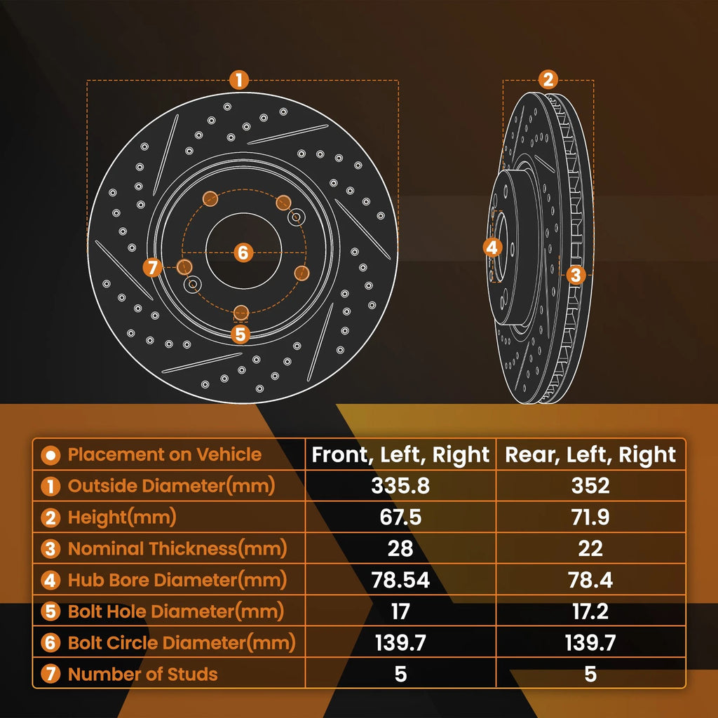 Front Rear Brake Rotors + Brake Pads Set for Chrysler Aspen (2007–2009) P-1084 P-967