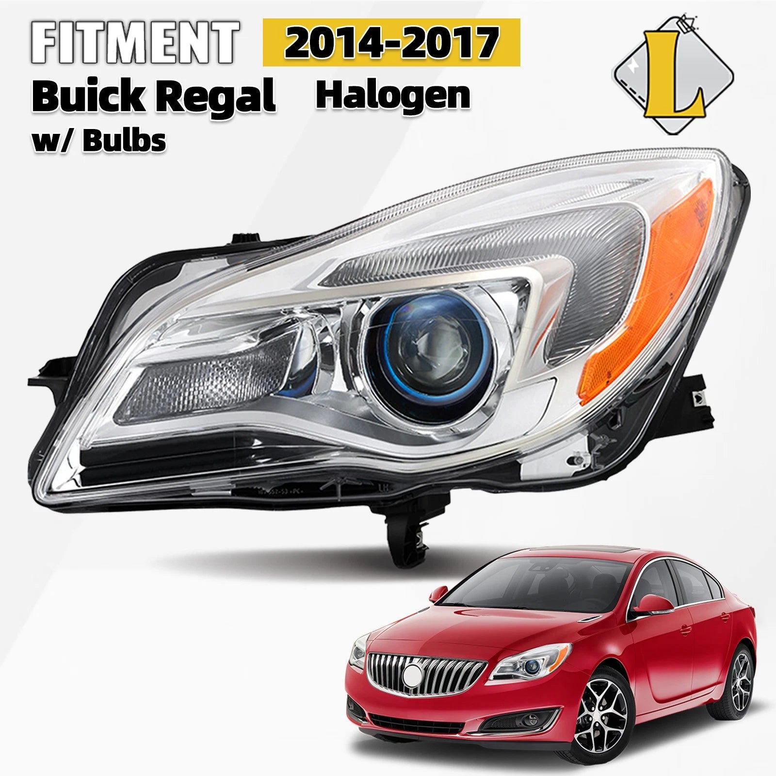 Halogen Headlight with Bulb Chrome Left Driver Side for Buick Regal (2014–2017)