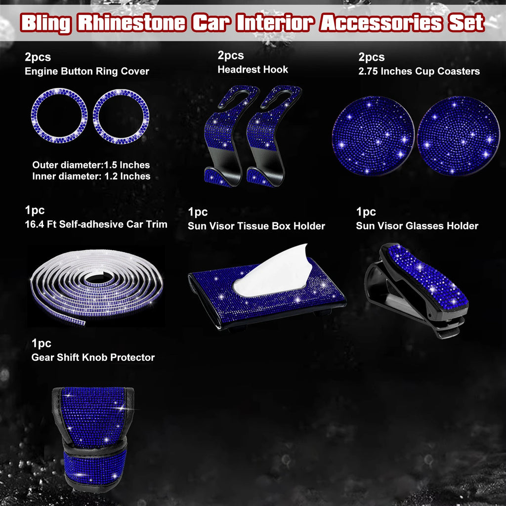 Engine Start Button Ring Gear Shift Cover Kit for Blue Bling Diamond (2013-2019)