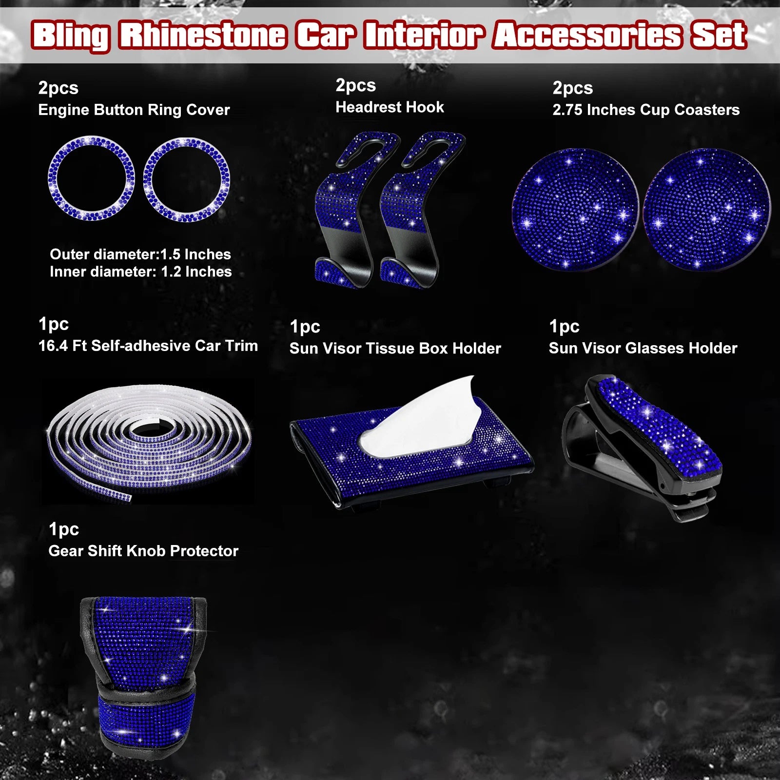 Engine Start Button Ring Gear Shift Cover Kit for Blue Bling Diamond (2013-2019)