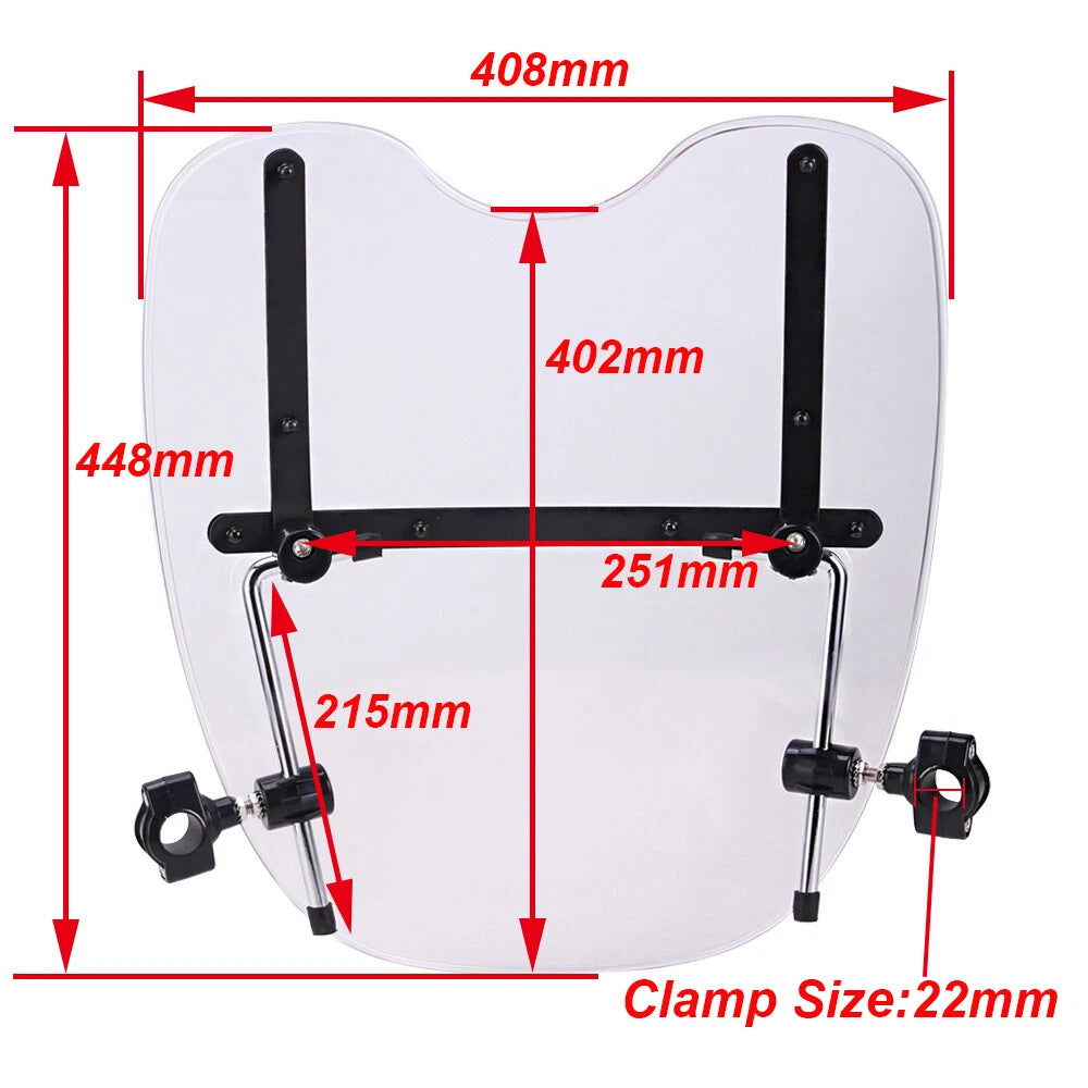 19"x17" Windshield for Harley Honda Suzuki Yamaha Cruiser Motorcycle