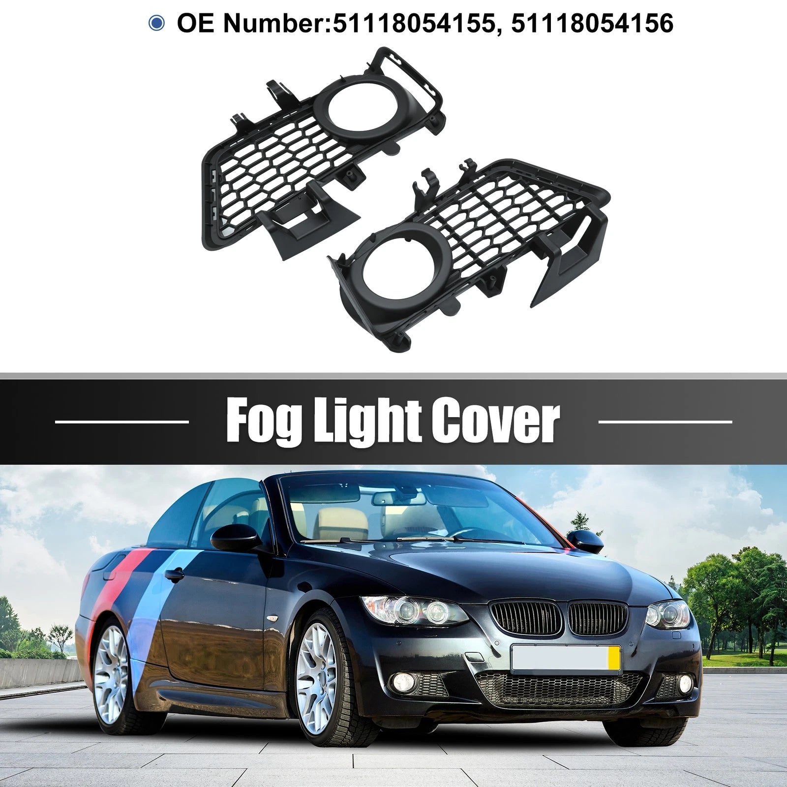 Set of 2 Fog Light Grille Covers for BMW 3 Series (51118054155, 51118054156)
