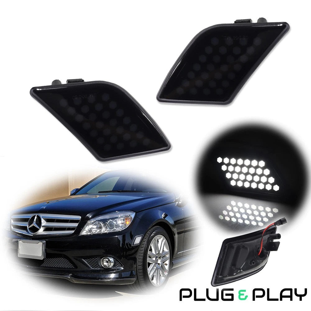 Smoke Lens LED Front Bumper Side Marker Lights for Benz C-Class (2008–2011)