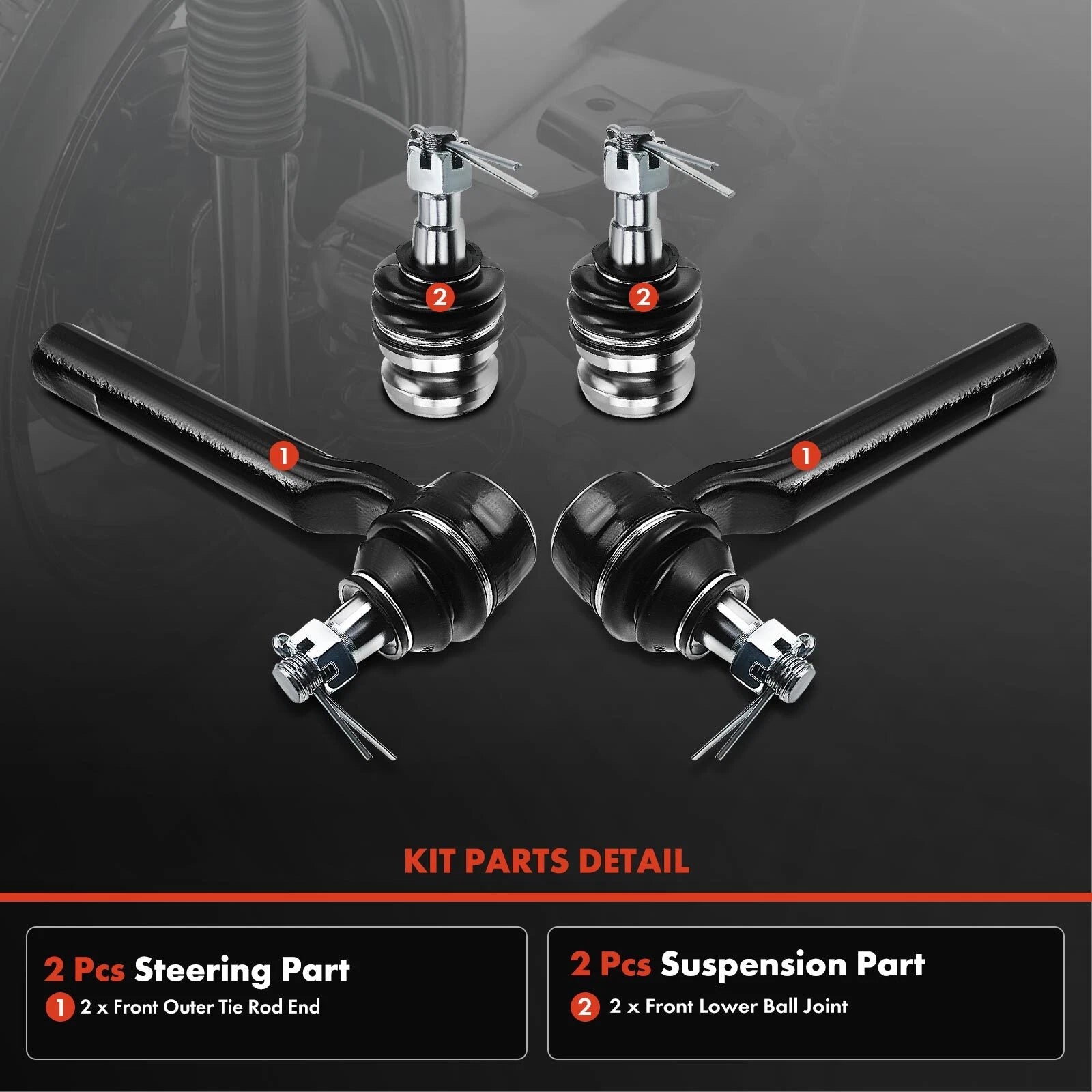 Set of 4 Outer Tie Rod End Ball Joints for Subaru Outback, Forester (2000–2014)