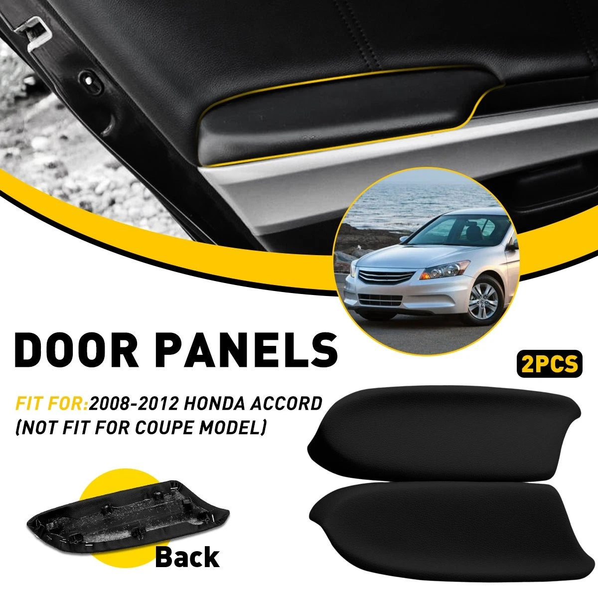 Set of 2 Door Armrest Panels for Honda Accord (2008–2012) Black Leather