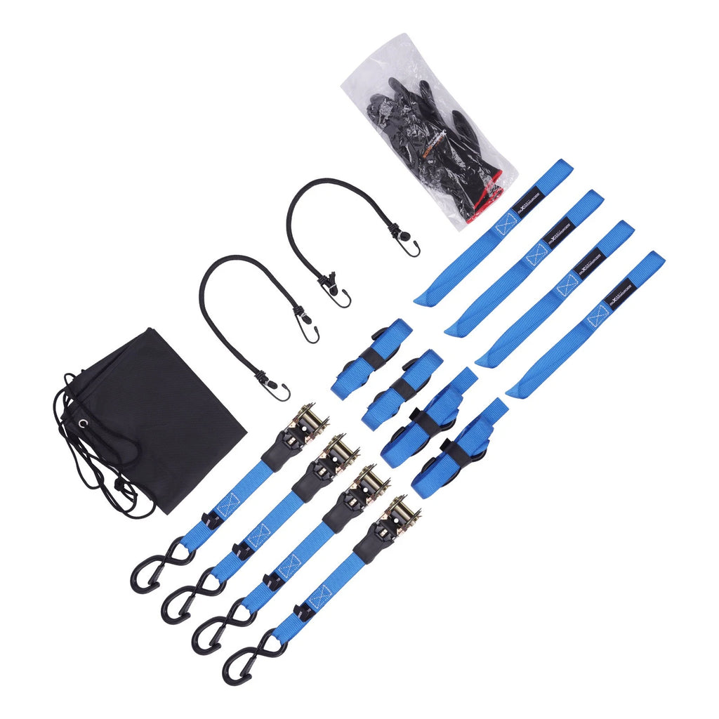 Set of 4 Ratchet Tie Down Straps for Motorcycle Truck (1 inch, 2200 lb)