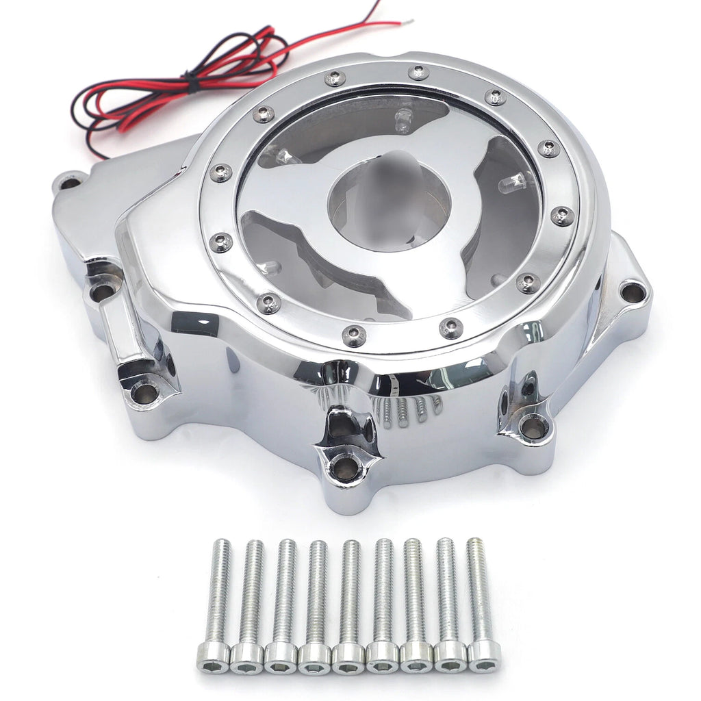 Yellow LED Left Engine Stator Chrome Cover for Yamaha YZF-R6 (2006–2021)