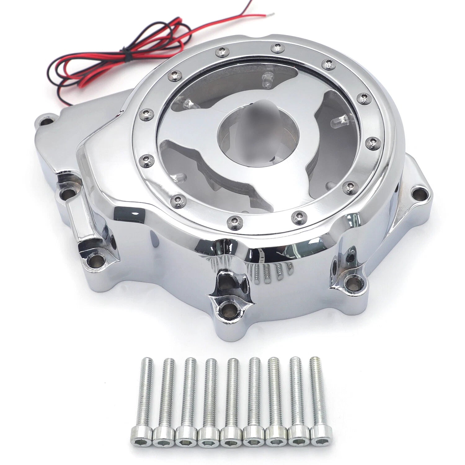 Yellow LED Left Engine Stator Chrome Cover for Yamaha YZF-R6 (2006–2021)
