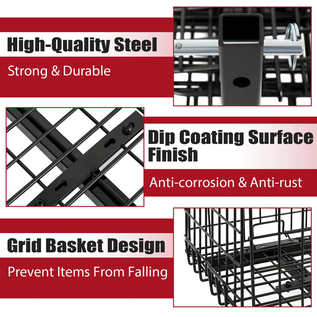 Folding Rear Basket for Mobility Scooters Power Chairs (1" Hitch Receiver)