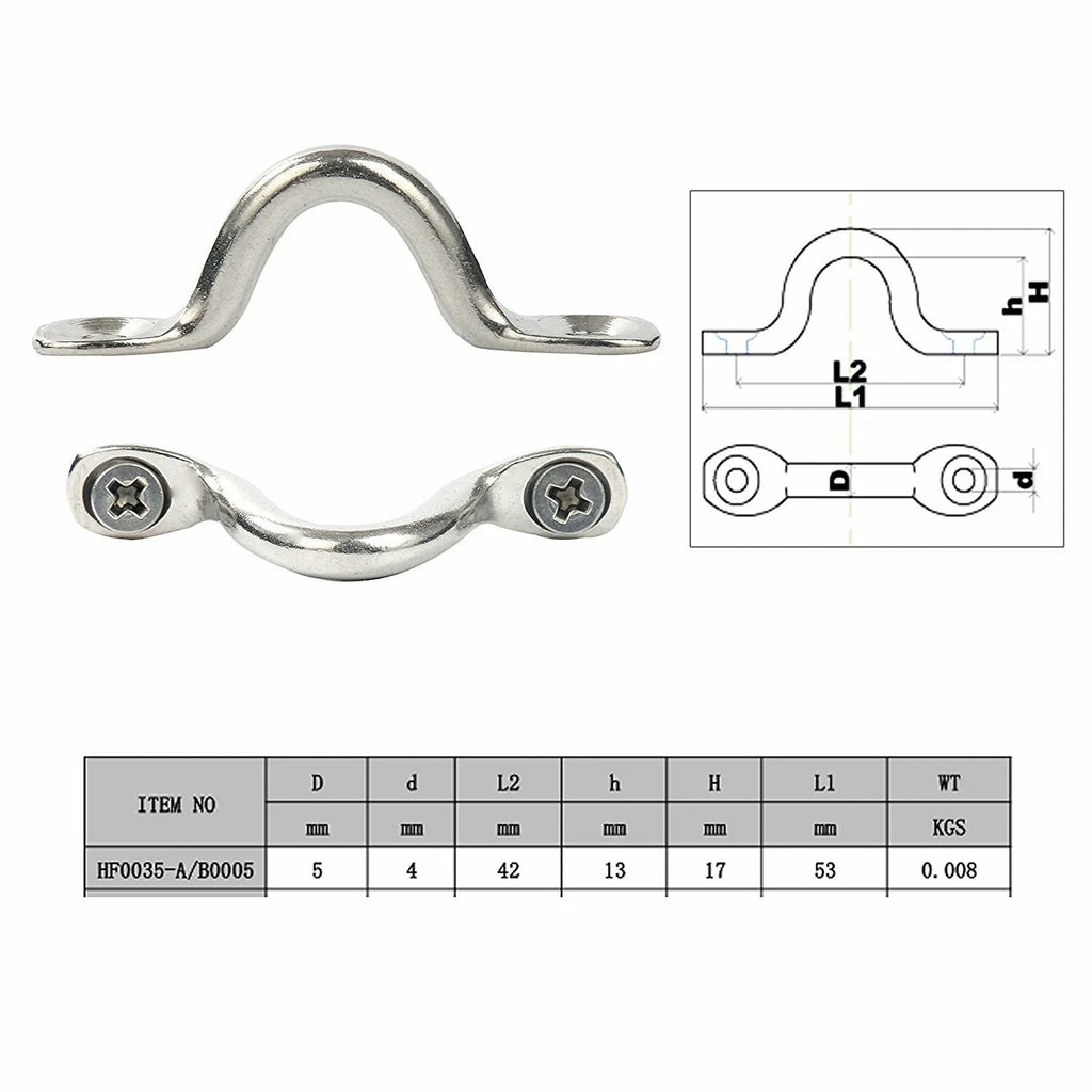6 Pack Stainless Steel Bimini Boat Top Pad Eye for Marine Use
