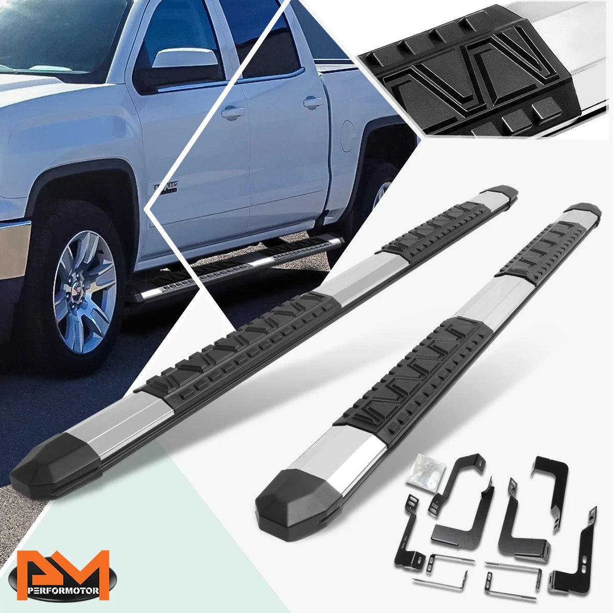 Set of 2 Aluminum 5" Side Step Nerf Bars for Silverado/Sierra (2007–2019)