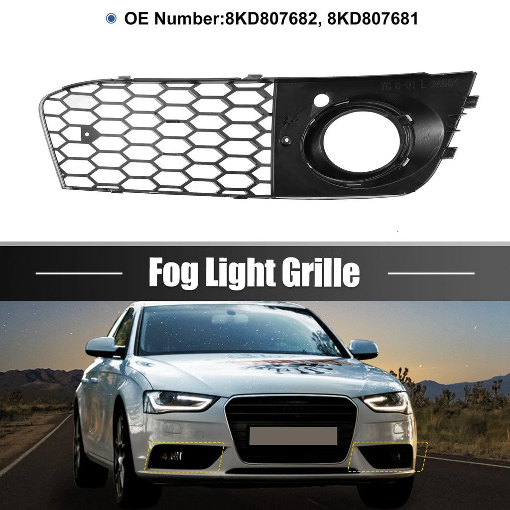 Pair Front Fog Light Grille Cover for Audi A4 B8 (2009–2011) 8KD807682 Black