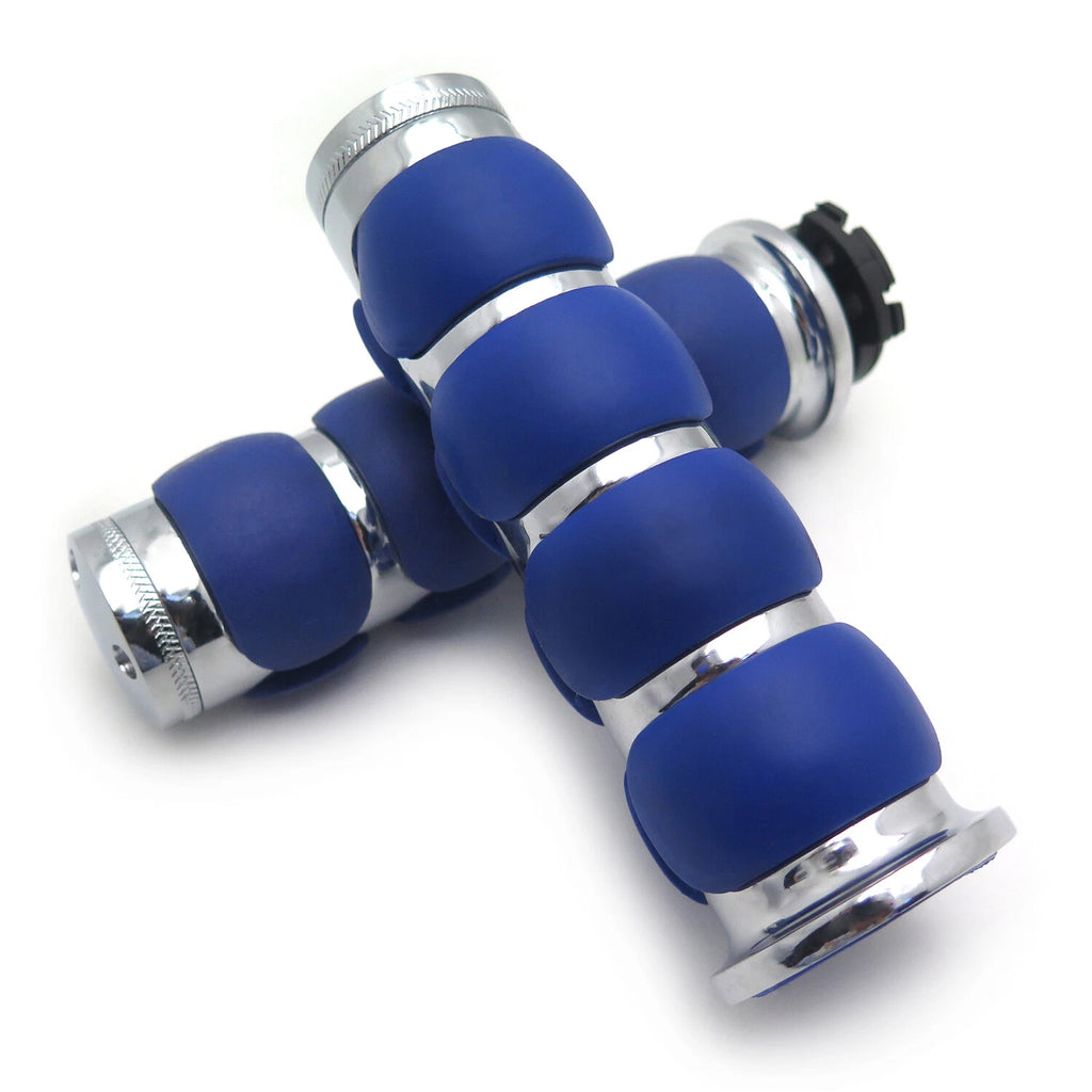 Chrome Blue Flat Top 7/8" 22mm Hand Grips for Kawasaki Mean Streak (2000–2004)