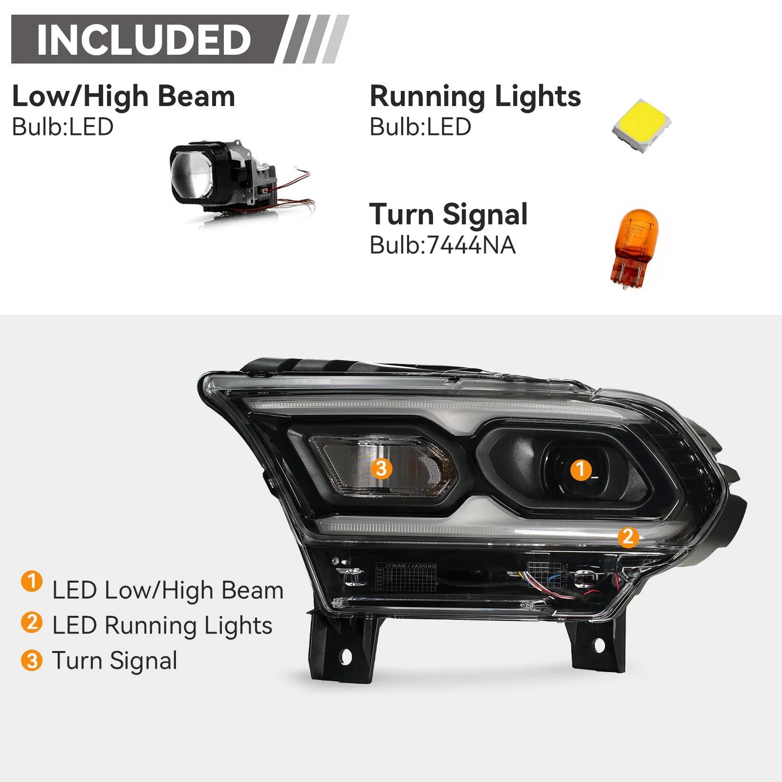 LED Headlight Driver Left for Dodge Durango (2021–2025) - Black, Halogen Signal