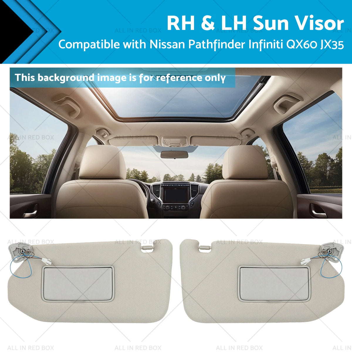 Set of 2 Grey Sun Visors with Mirror for Nissan Pathfinder Infiniti QX60 (2013–2020)