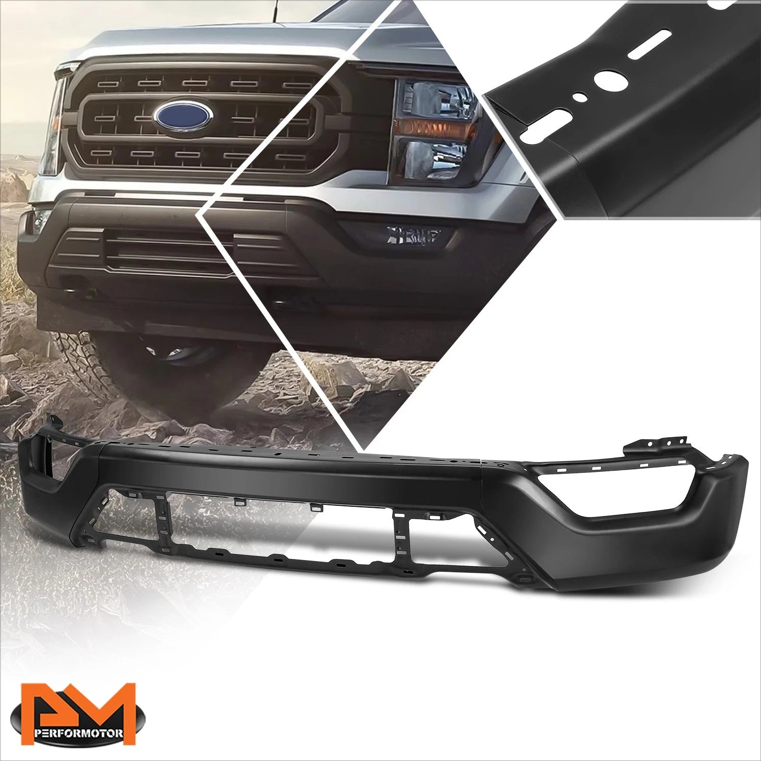 Steel Front Bumper Face Bar for Ford F-150 (2021–2023) Black w/o Sensor Holes