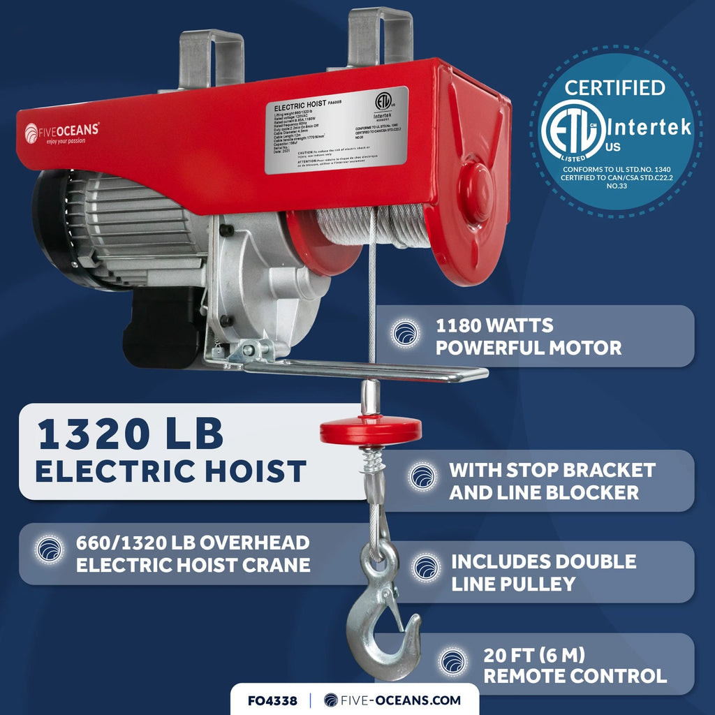 Electric Hoist Pulley System for Electric Winch (1320 lb, 20 ft Control)