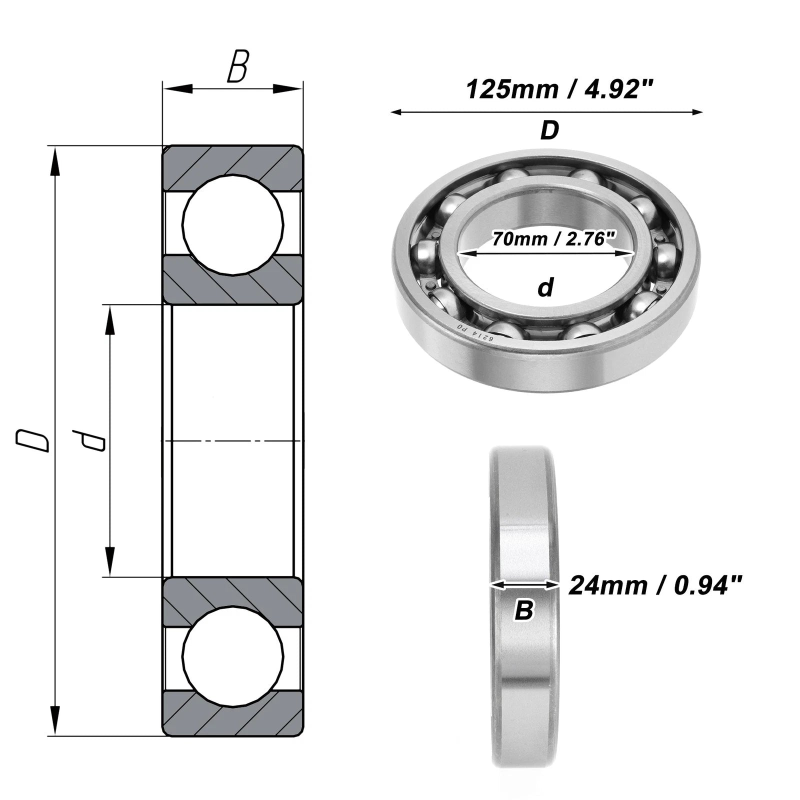 Deep Groove Ball Bearing 70x125x24mm for Scooter Skateboard (P0)