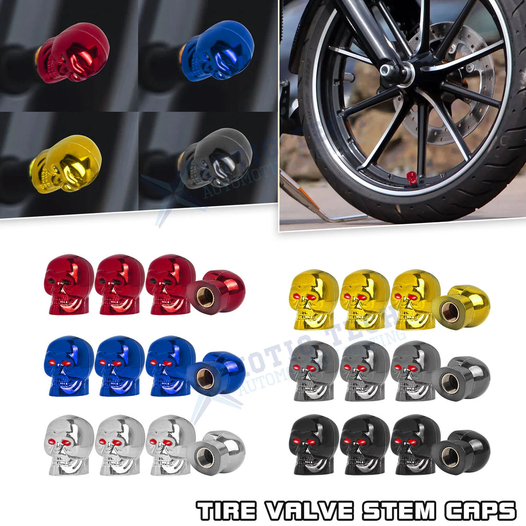 Skull Style Tire Wheel Valve Stem Air Caps for Universal Motorcycle (4-Pack, 2019–2024)