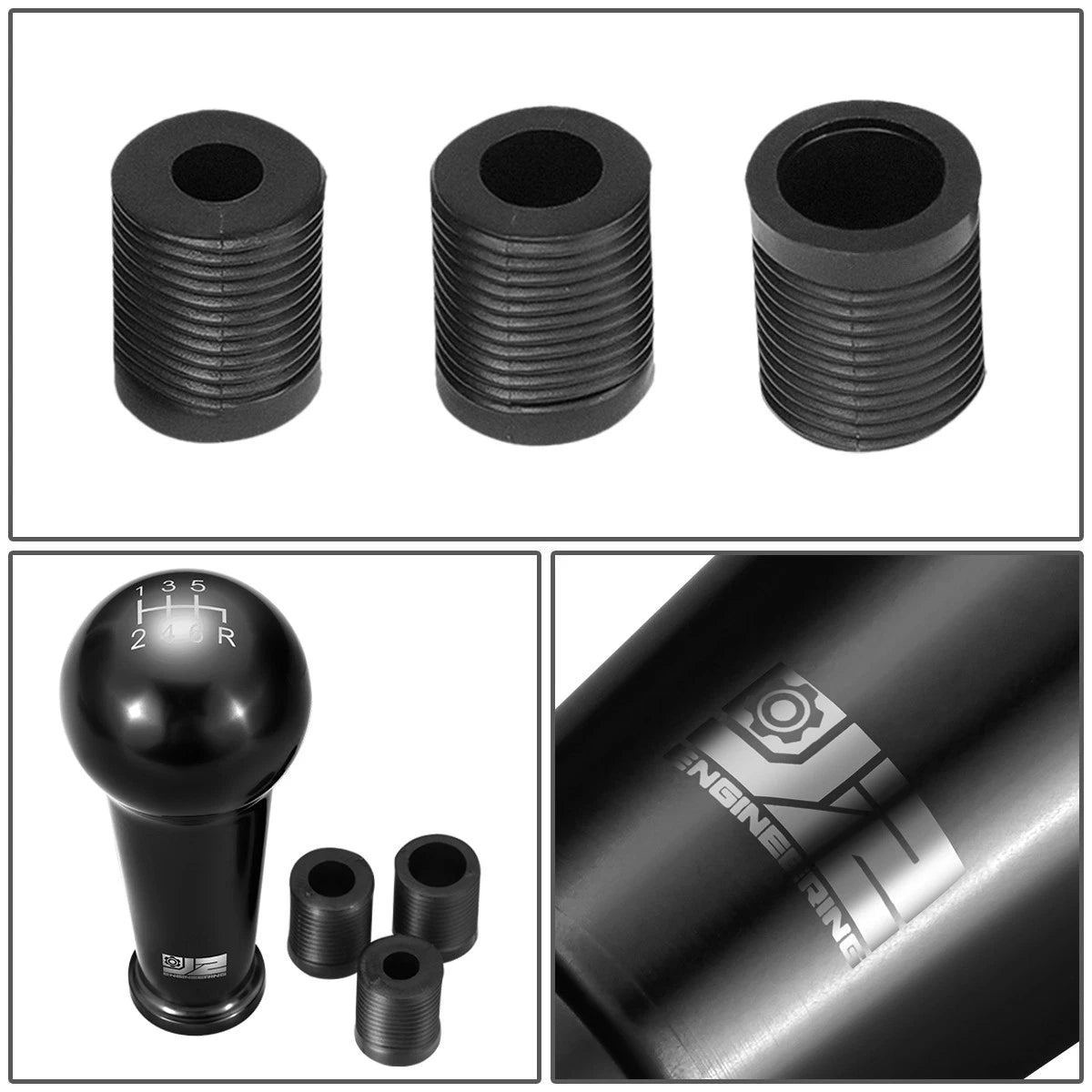46mm 6-Speed Aluminum Black Shift Knob for Universal Fit (M8 M10 M12)