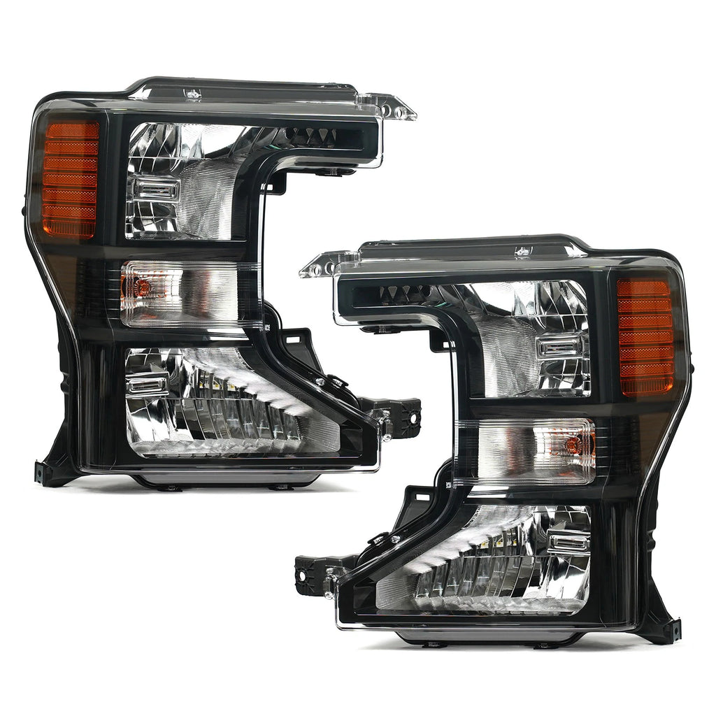 Halogen Headlights Pair for Ford F-250 Super Duty (2020–2022) Black Bezel