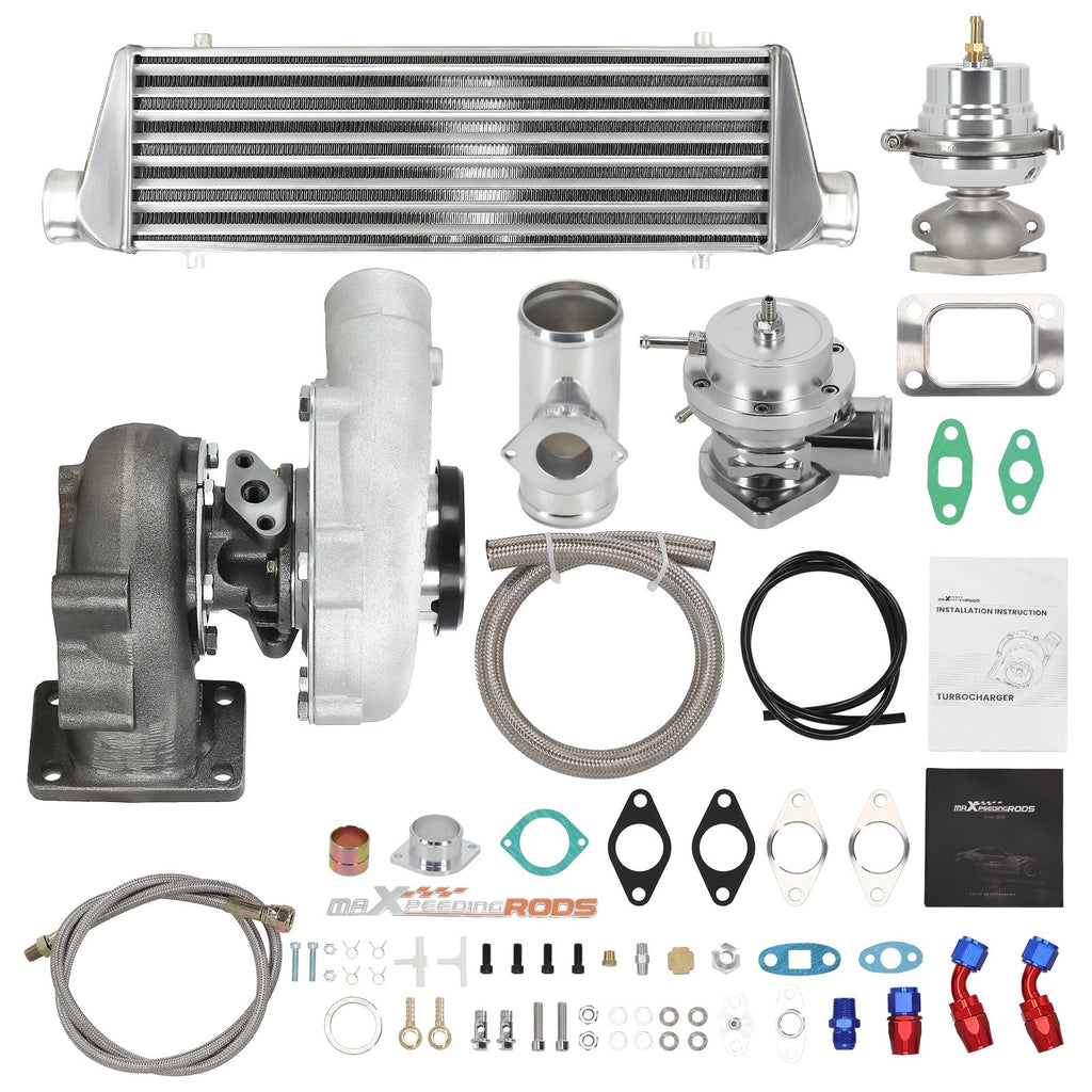 Universal Turbocharger Kit for T3 T4 T04E (4/6-Cyl) (Wastegate+IC+BOV)