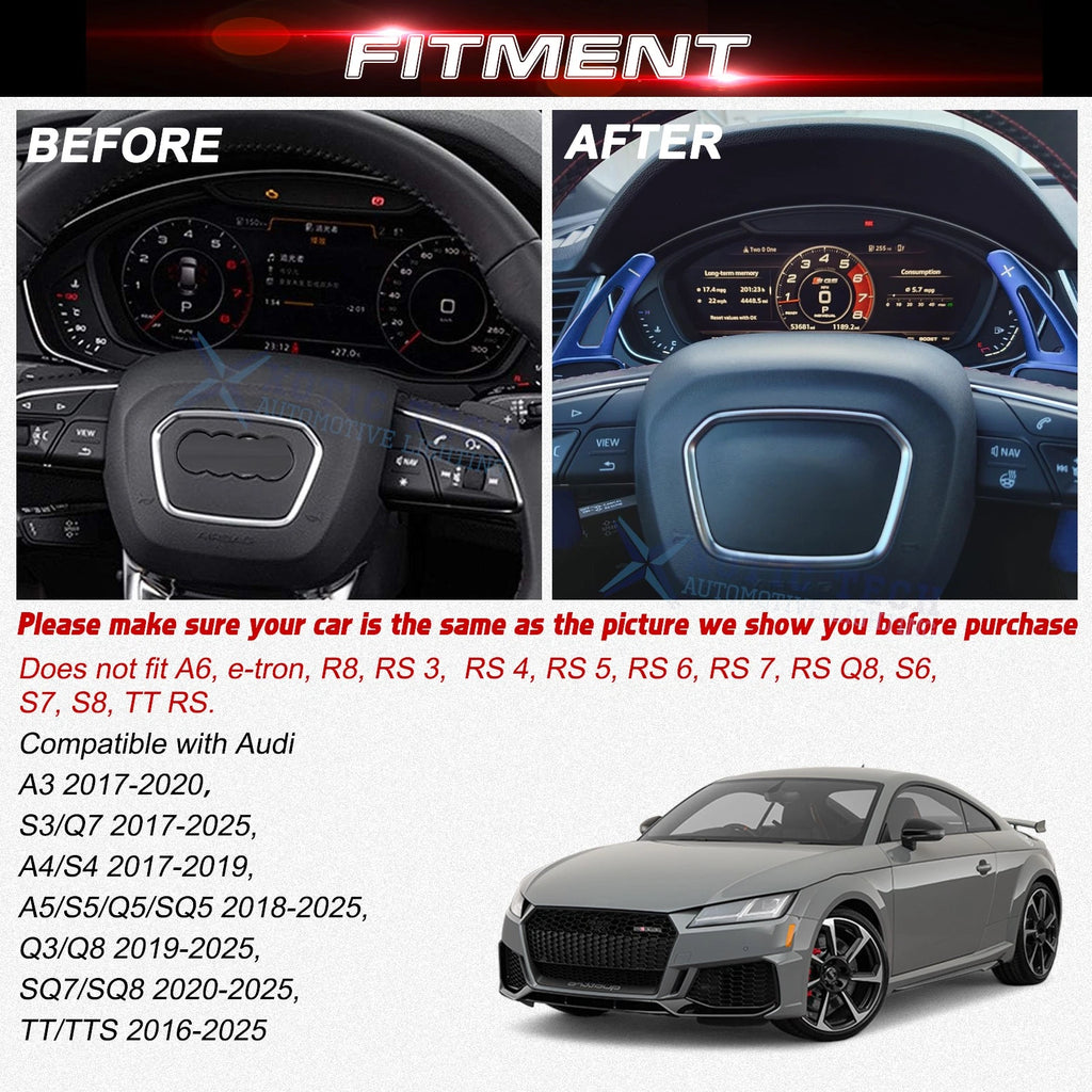 Blue Aluminum Paddle Shifter Extension Kit for Audi A3-A5 (2015-2018)