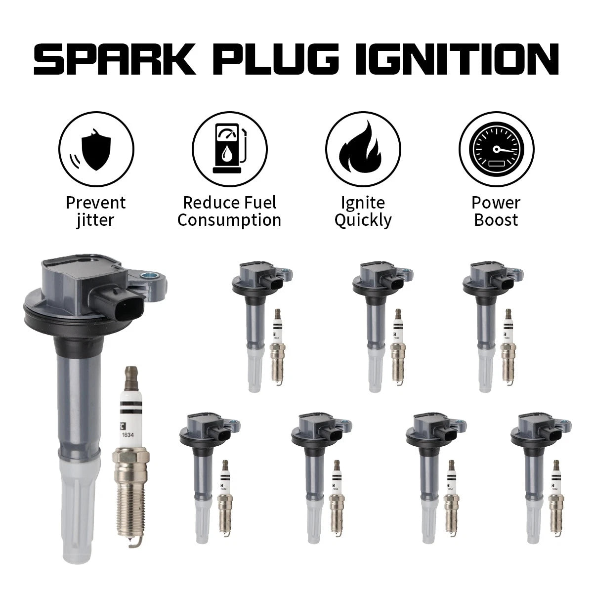 8X Ignition Coils + 8X Spark Plugs for Ford Mustang (2011–2015) UF622