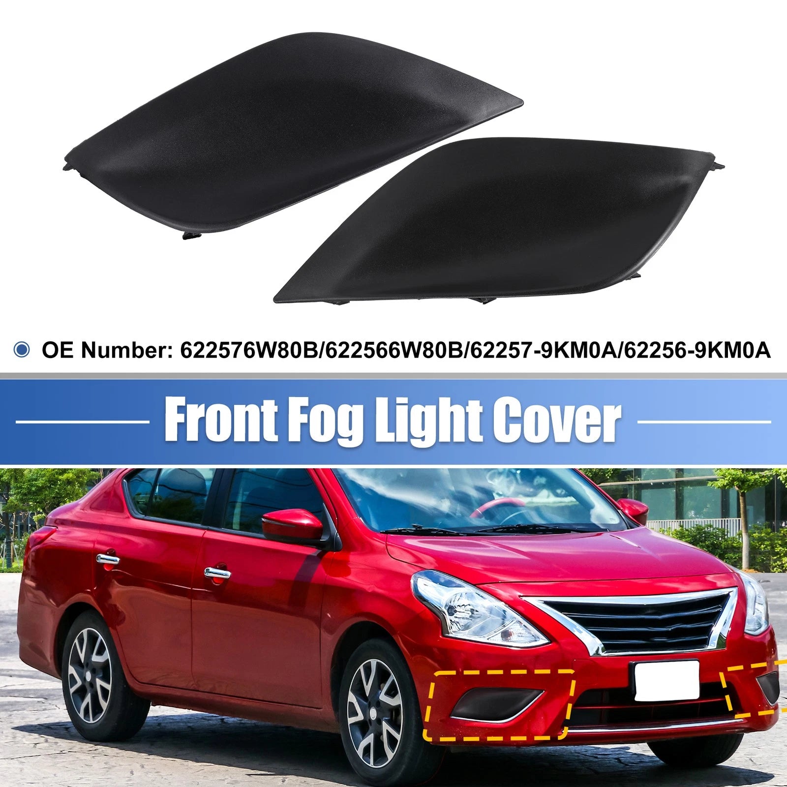 1 Pair Fog Light Cover No. 622576W80B/622566W80B for Nissan Versa (2015–2018)