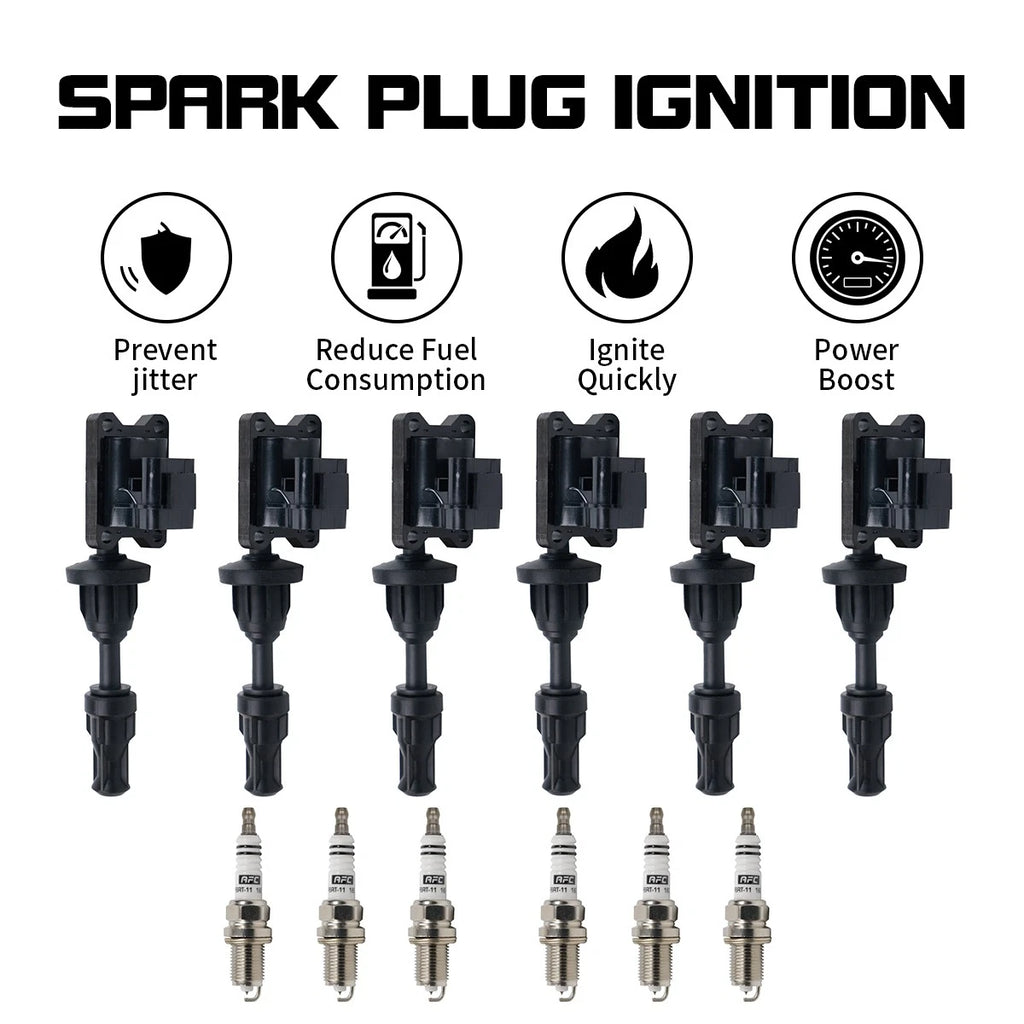 6X Ignition Coils + Spark Plugs for INFINITI J30 (1993–1997) UF132