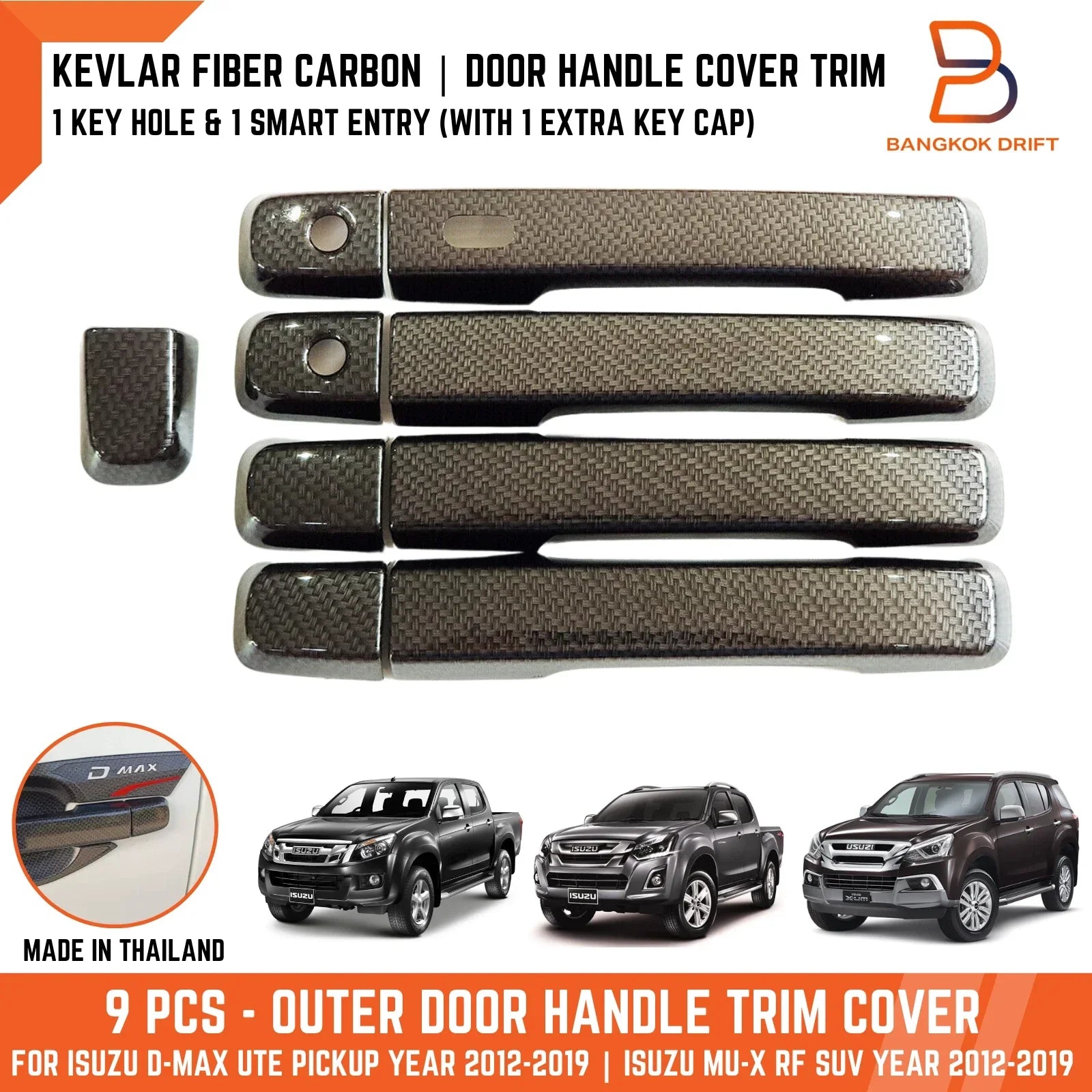 Black Carbon Fiber 4 Door Handle Cover Trim for Isuzu D-Max, MU-X (12-19)