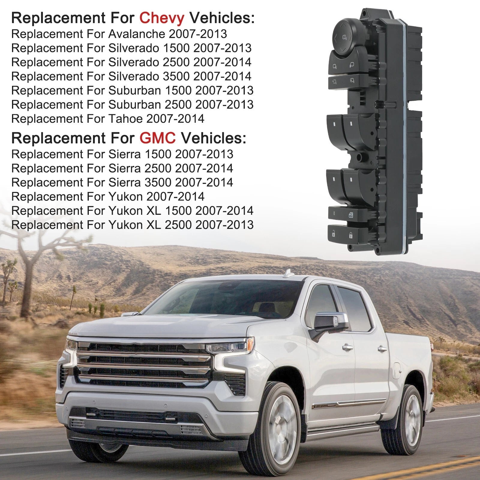 Door Window Switch Panel for Chevrolet GMC Cadillac (2007-2014) Left Driver