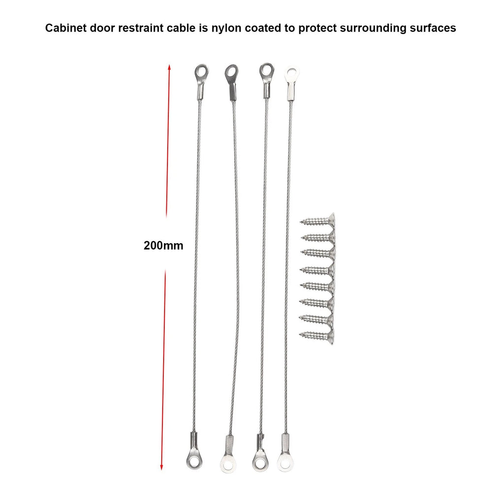 Set of 4 Stainless Steel Cabinet Restrictor Cables Adjustable