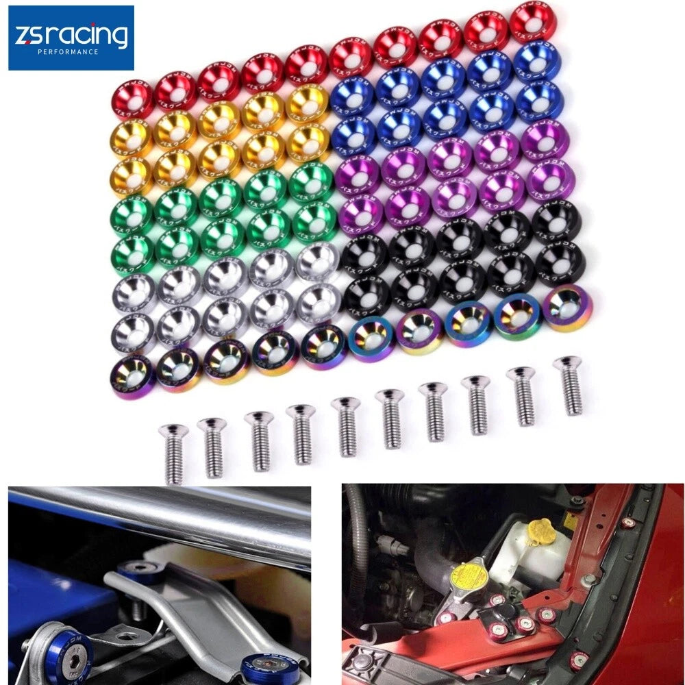Set of 10 JDM Aluminum Fender Bumper Washer Bolts for Engine Bay Dress Up