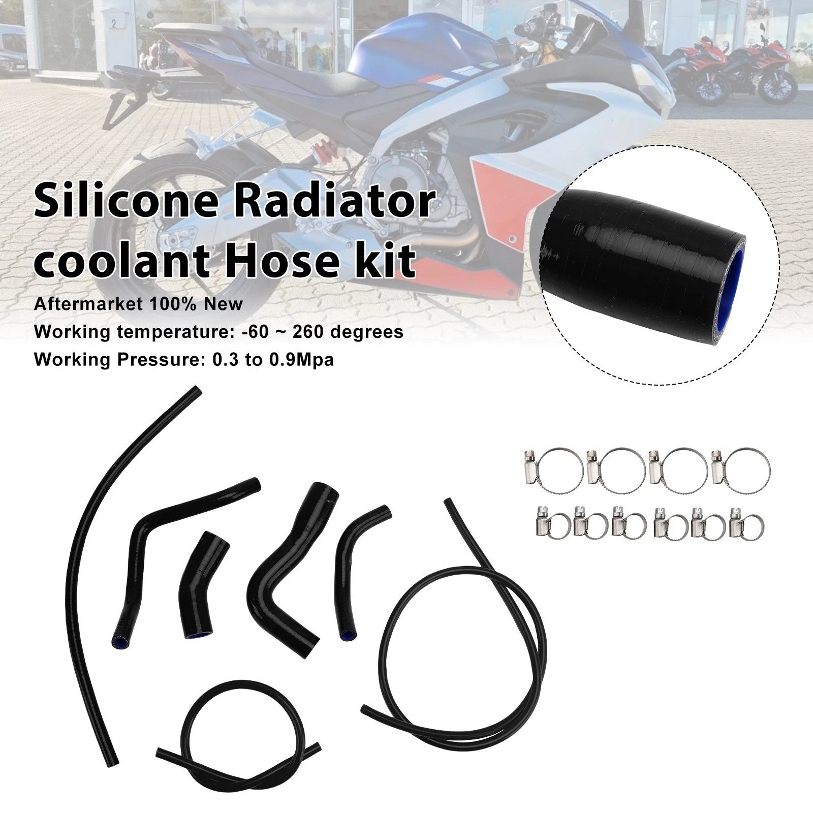 Silicone Radiator Coolant Hose for Aprilia RS 660 (2021–2025) Black#12