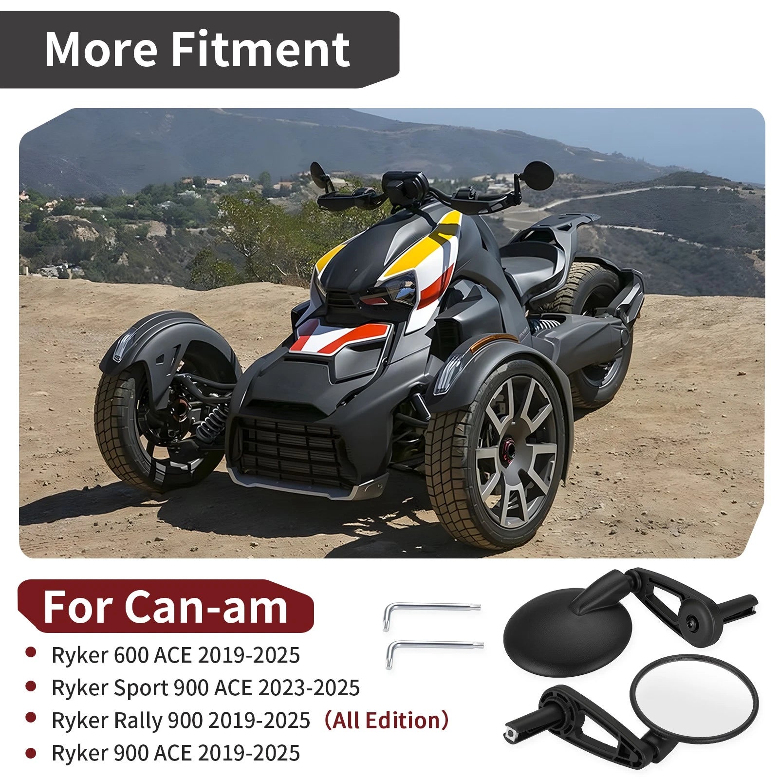 Set of 2 Rear View Side Mirrors for Can-Am Ryker 600 900 (2019–2025)