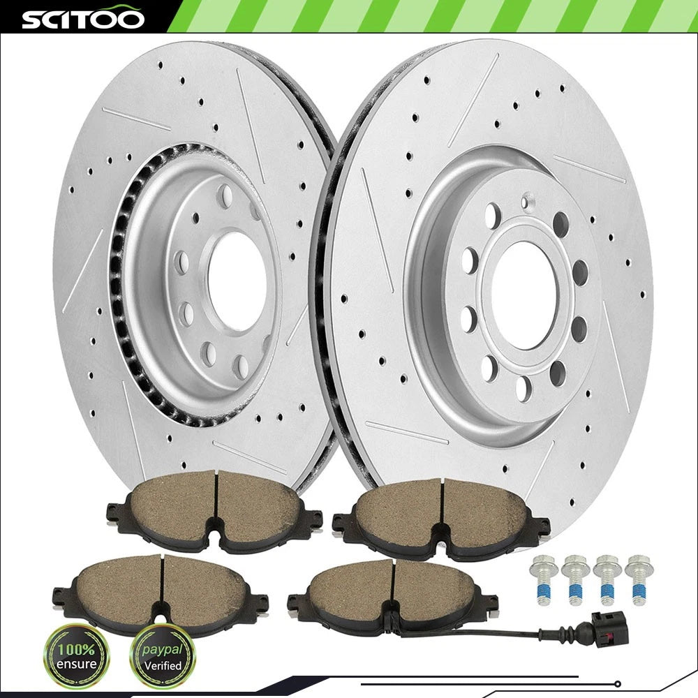 Front Brake Pads & Drilled Slot Rotors for Volkswagen Golf (2017)