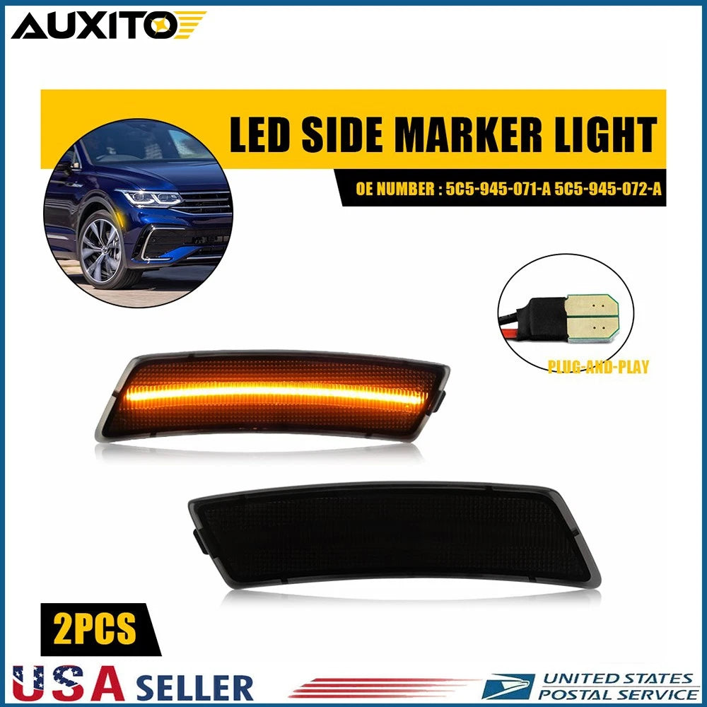 Set of 2 Smoked Lens Amber Full LED Side Marker Lights for VW Tiguan (2018–2023), Beetle (2012–2019)