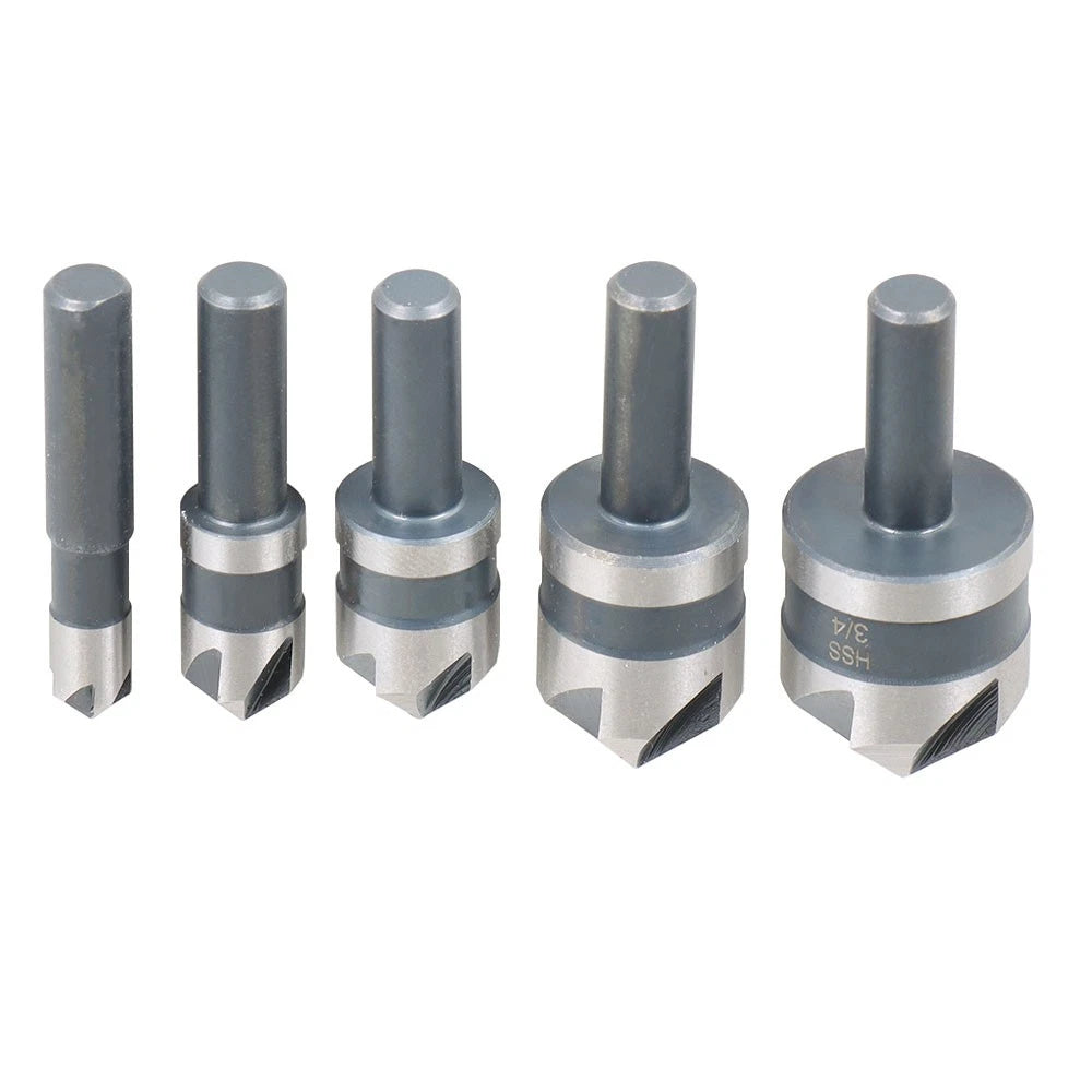 5-Piece Countersink Drill Bit Set for Metals Wood Plastic HSS