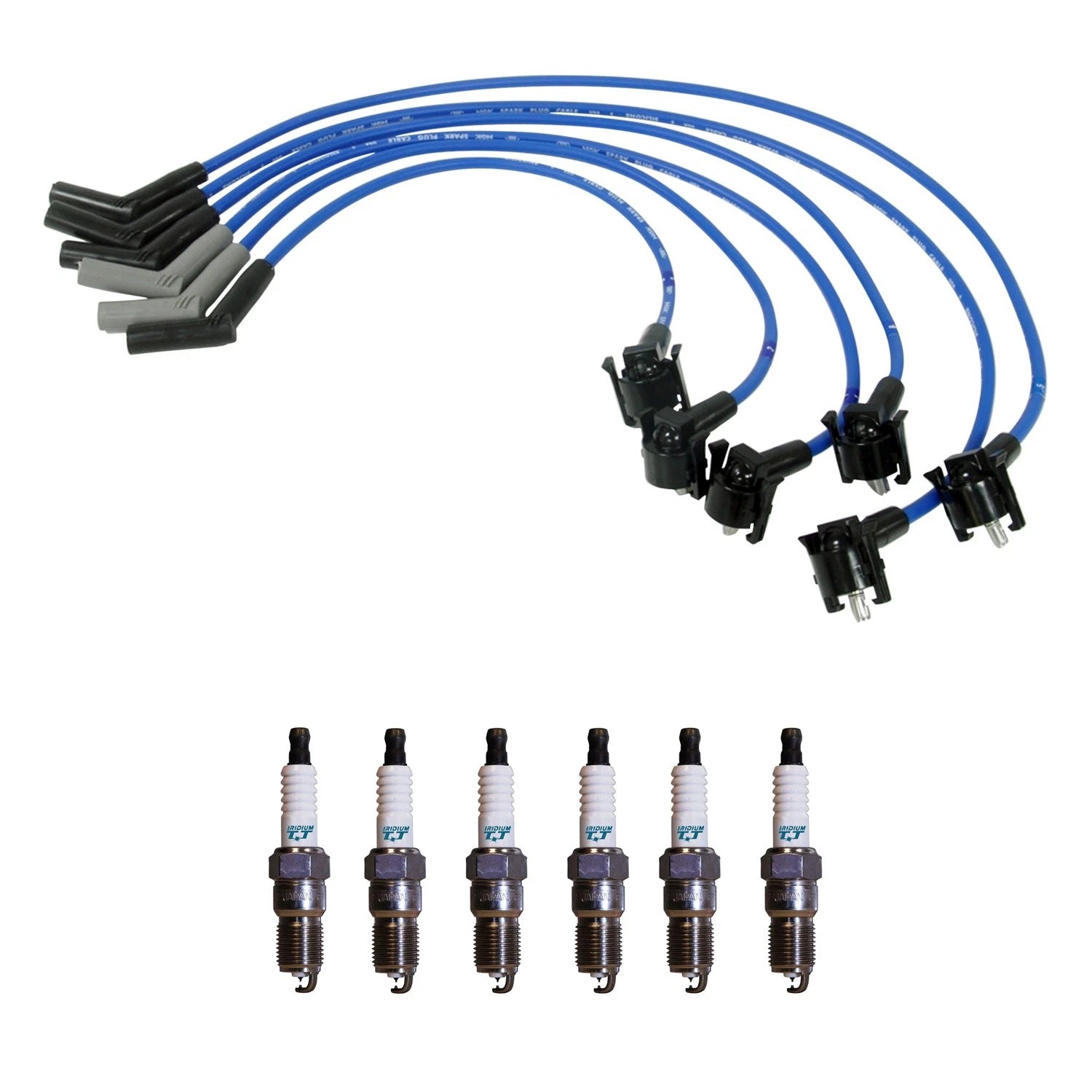 NGK 8mm Wire Set & Denso Iridium Spark Plug Kit for Mazda B3000 (1994–2006)