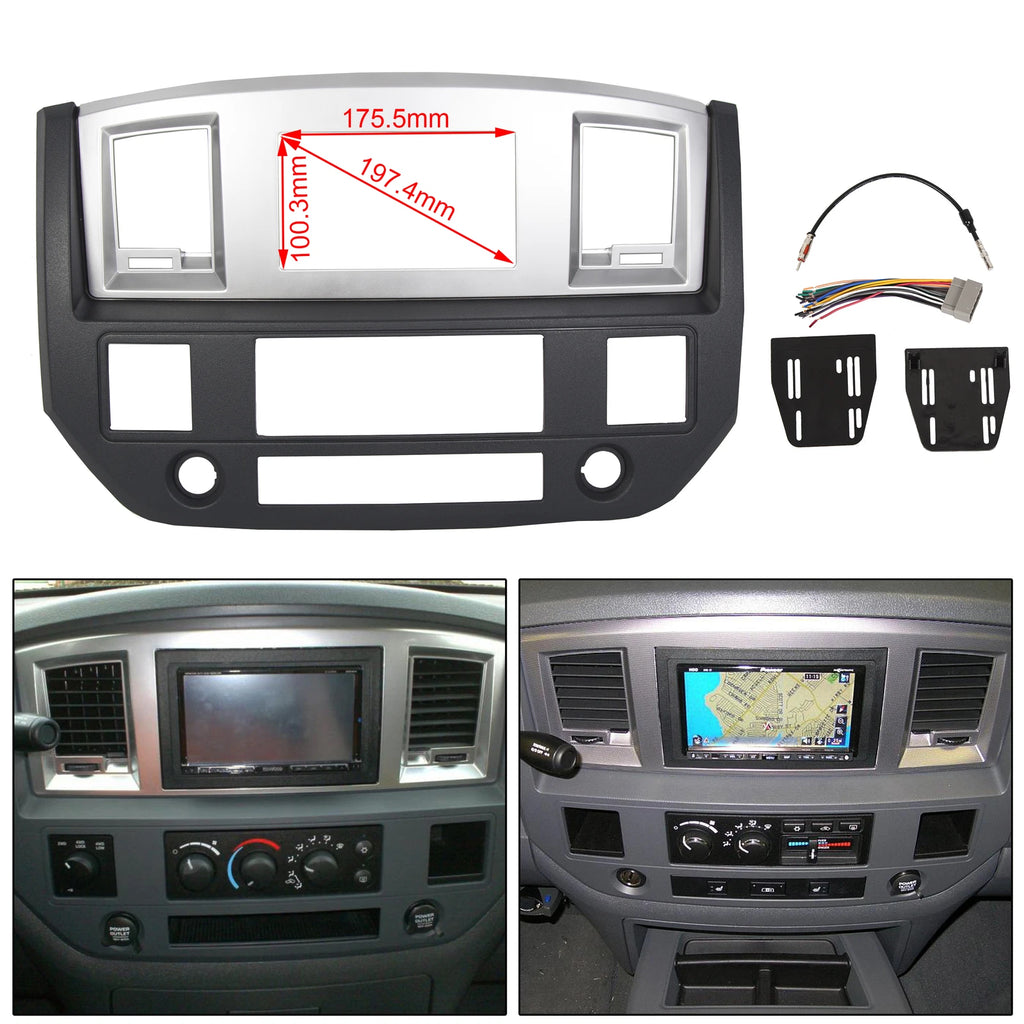 Double Din Dash Install Bezel Kit for Dodge Ram (2006-2009) Silver Slate Gray