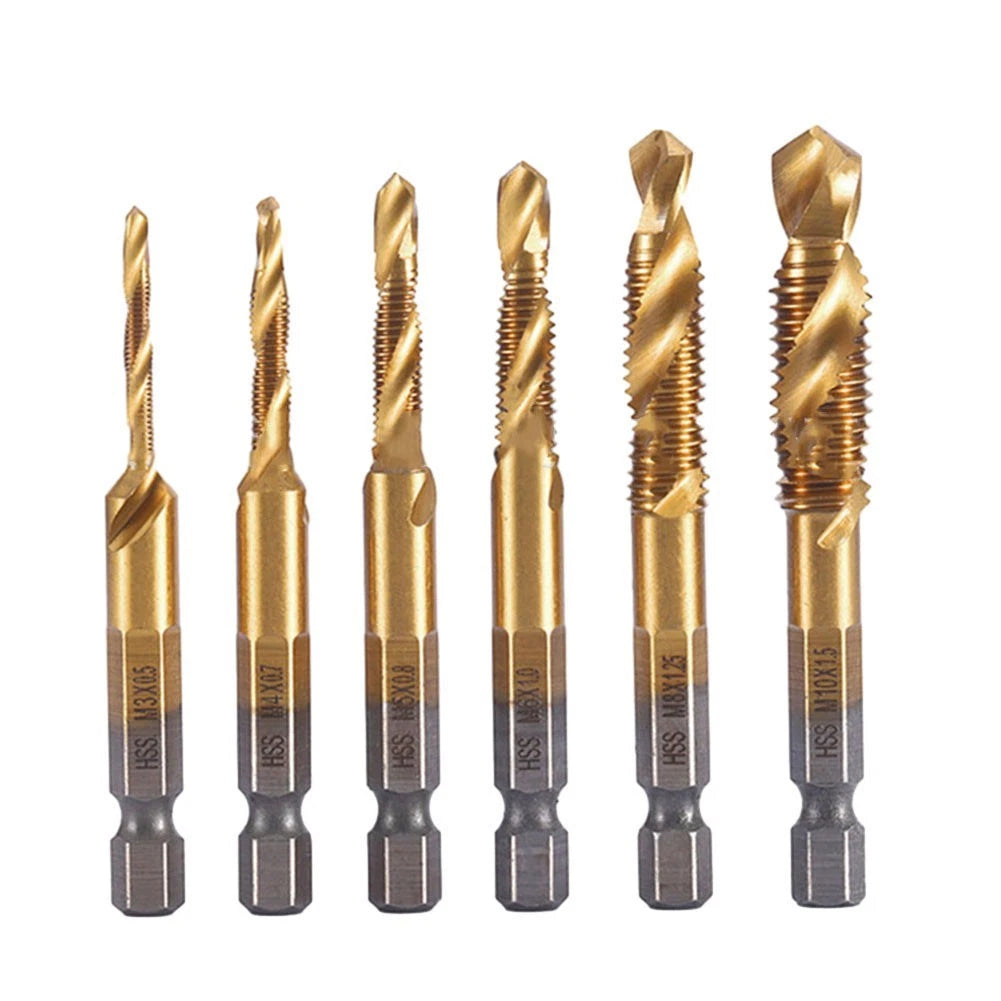 Set of 6 Plated HSS Hex Shank Tap Drill for Metric Threads
