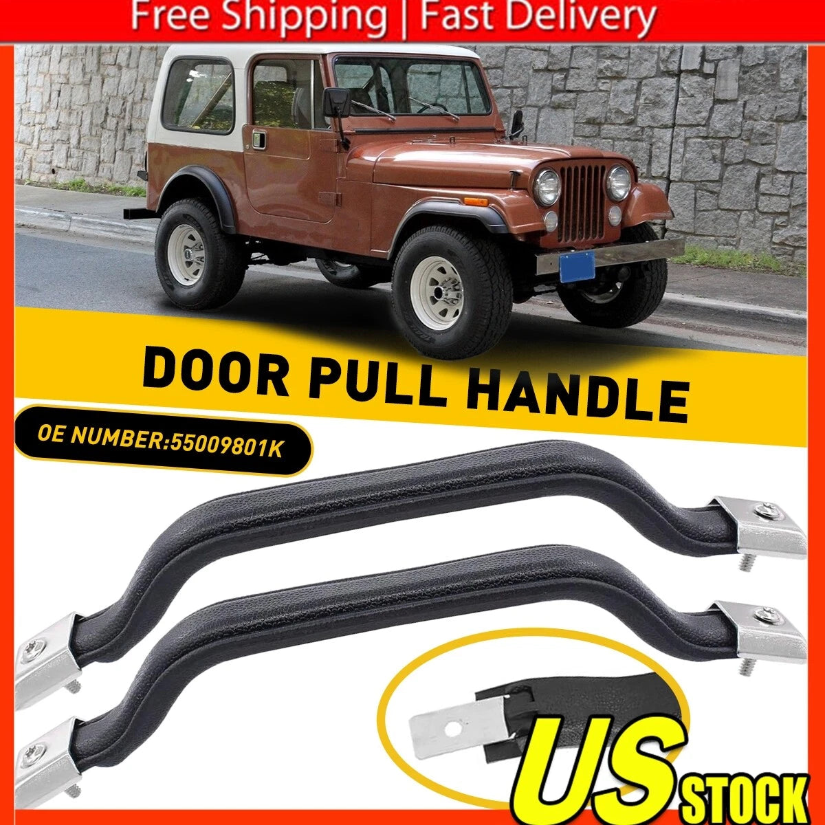 Set of 2 Black Door Pull Handles for Jeep Wrangler (1987â1995)