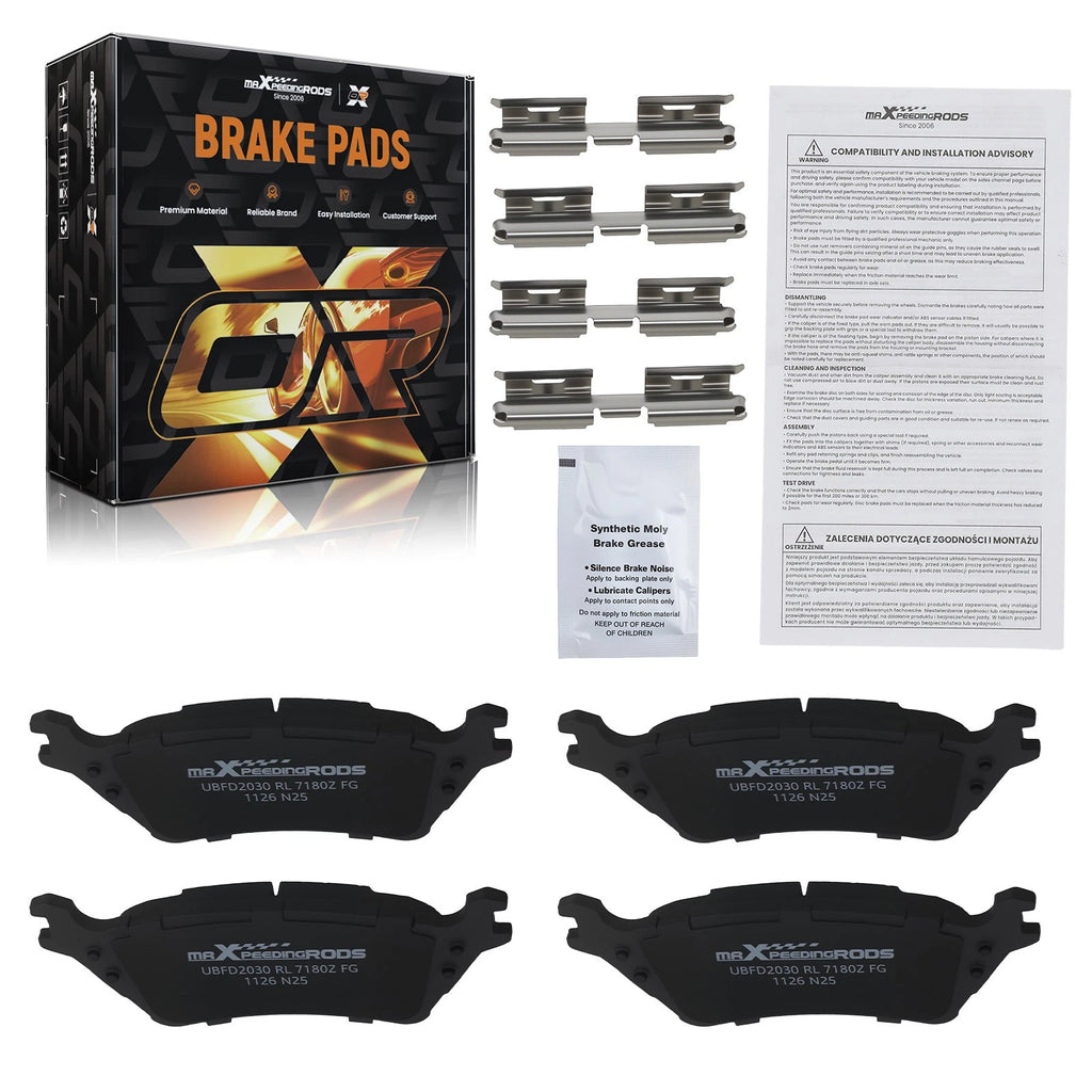 Set of 2 Rear Brake Pads for Ford F-150 (2012–2020) D1602 P1602 w/Lubricant